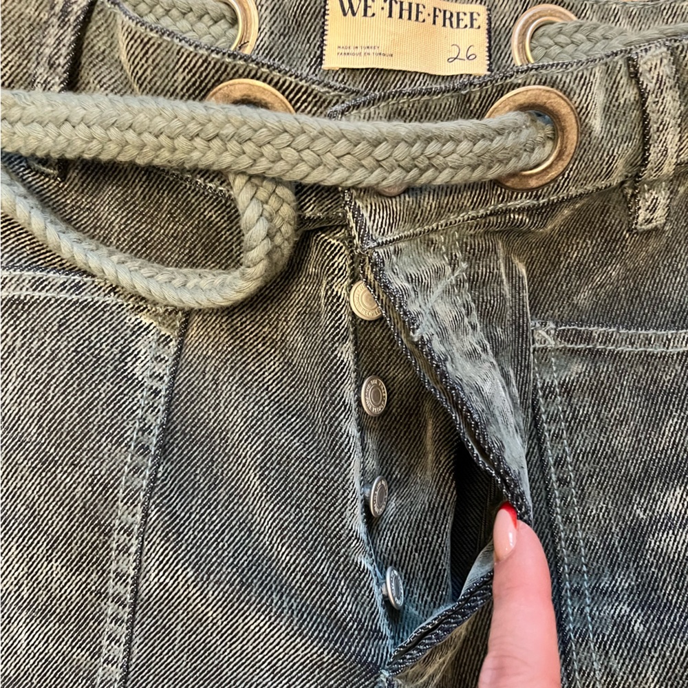 We the Free People Flocked Moxie Barrel Jeans Mountain Green - Picture 5 of 7